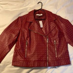 Brand New faux red leather coat with studs! Hot!